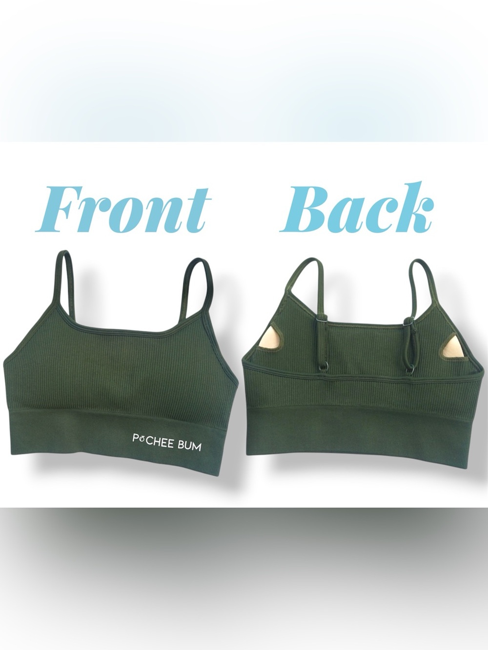 🍑 PChee Bum (S) Olive Green Ribbed Sports Bra